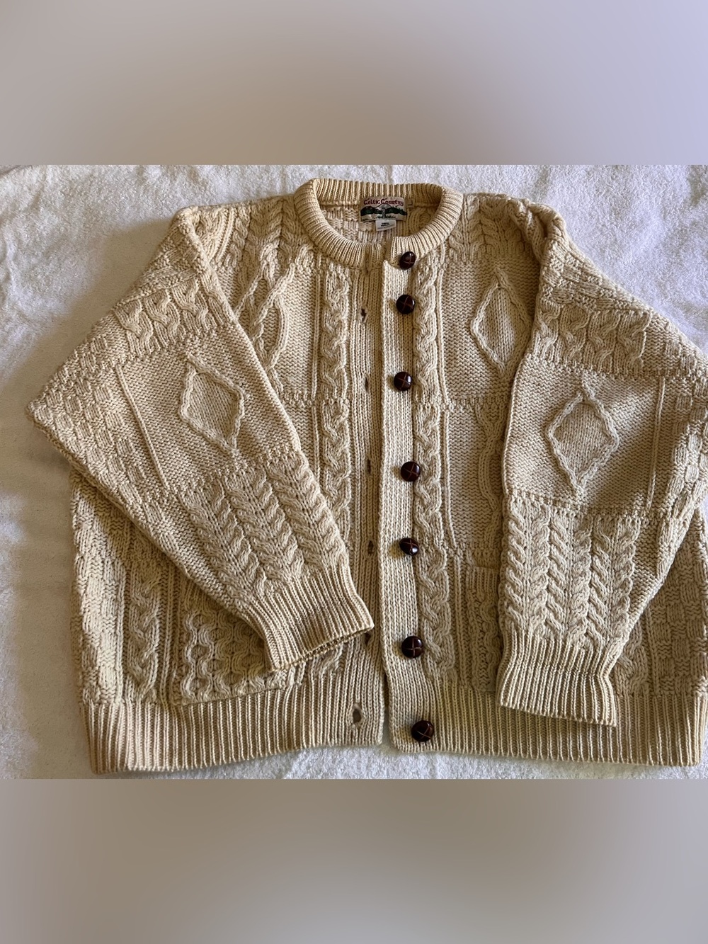 Classic Cream Cable Knit Button-Up Cardigan